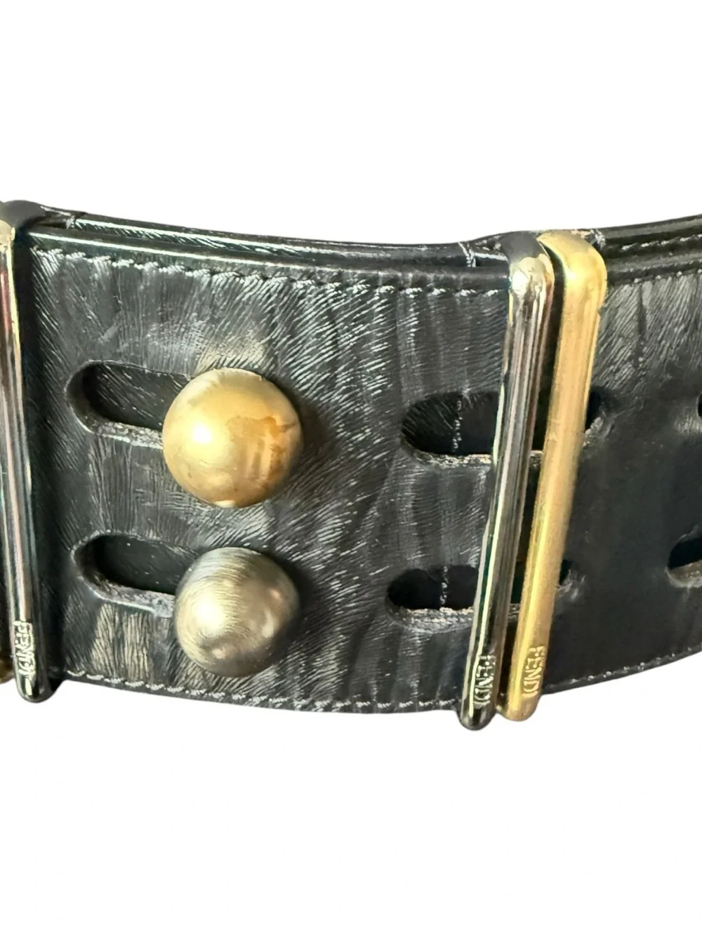 Fendi Black Wide Leather Belt With Two Tone Hardware Sz 80cm/32in (Small/Medium)